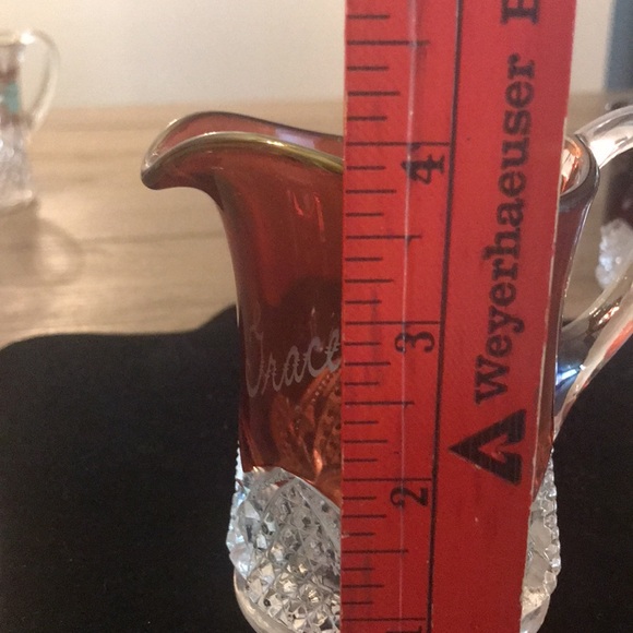 Vintage flash glass fair souvenir 1936 creamer and handled glass ruby red pair - Picture 16 of 16